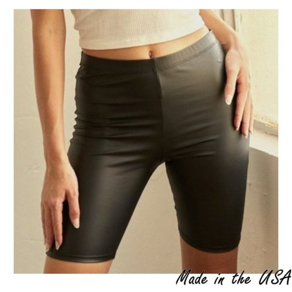 So Chic Vegan Leather Biker Shorts - Picture 1 of 5